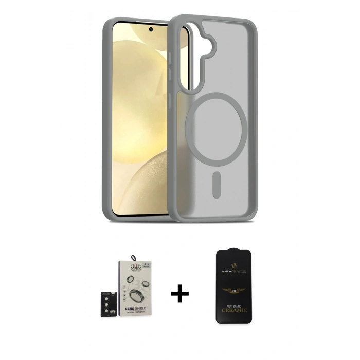 MARSİLYAN™- Galaxy S24 Kılıf Siluet Minimal Prime - Siyah 6D Antistatik Mat Seramik Hayalet Nano Ekran Koruyucu + Bilvis Titan Kamera Lens - SH