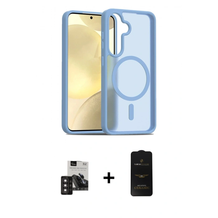 MARSİLYAN™- Galaxy S24 Kılıf Siluet Minimal Prime - Siyah 6D Antistatik Mat Seramik Hayalet Nano Ekran Koruyucu + PVD Metal Kamera Lens - DNMR