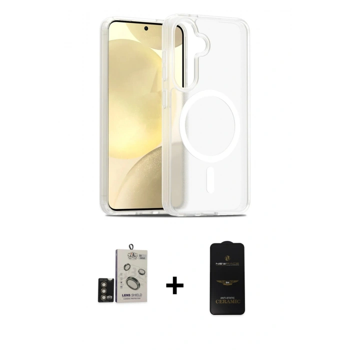 MARSİLYAN™- Galaxy S24 Kılıf Siluet Minimal Prime - Siyah 6D Antistatik Mat Seramik Hayalet Nano Ekran Koruyucu + Bilvis Titan Kamera Lens - GD