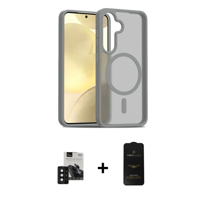 MARSİLYAN™- Galaxy S24 Kılıf Siluet Minimal Prime - Siyah 6D Antistatik Mat Seramik Hayalet Nano Ekran Koruyucu + PVD Metal Kamera Lens - SH
