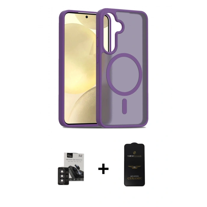 MARSİLYAN™- Galaxy S24 Kılıf Siluet Minimal Prime - Siyah 6D Antistatik Mat Seramik Hayalet Nano Ekran Koruyucu + PVD Metal Kamera Lens - DNMR