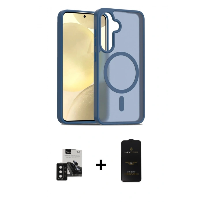 MARSİLYAN™- Galaxy S24 Kılıf Siluet Minimal Prime - Siyah 6D Antistatik Mat Seramik Hayalet Nano Ekran Koruyucu + PVD Metal Kamera Lens - SH