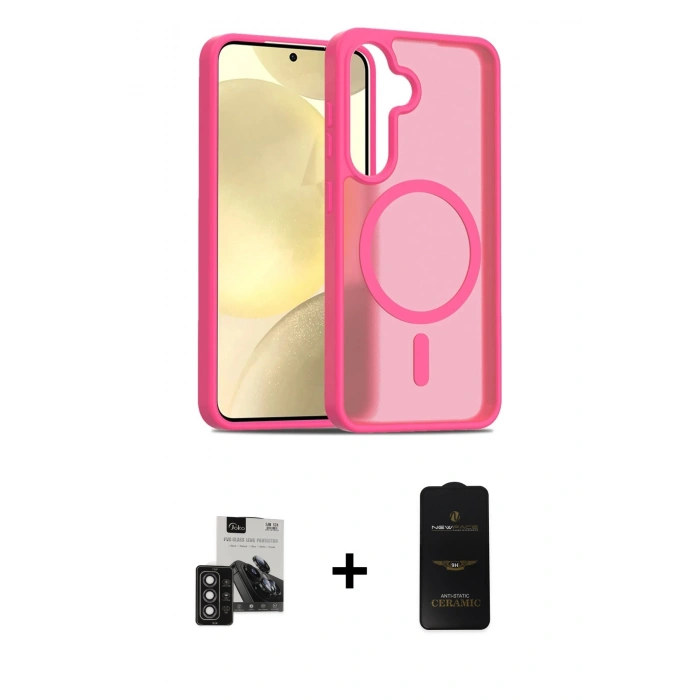 MARSİLYAN™- Galaxy S24 Kılıf Siluet Minimal Prime - Siyah 6D Antistatik Mat Seramik Hayalet Nano Ekran Koruyucu + PVD Metal Kamera Lens - DNMR
