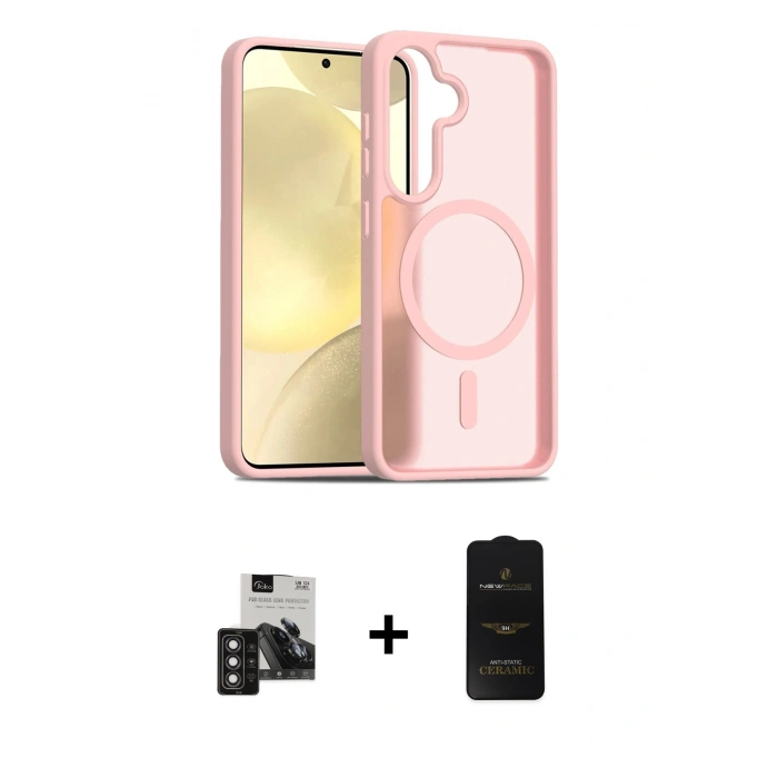 MARSİLYAN™- Galaxy S24 Kılıf Siluet Minimal Prime - Siyah 6D Antistatik Mat Seramik Hayalet Nano Ekran Koruyucu + PVD Metal Kamera Lens - DNMR
