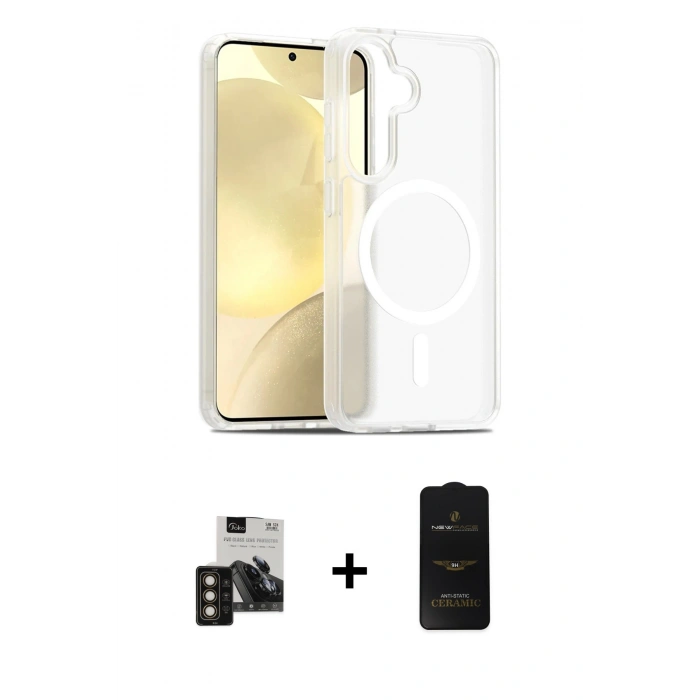 MARSİLYAN™- Galaxy S24 Kılıf Siluet Minimal Prime - Siyah 6D Antistatik Mat Seramik Hayalet Nano Ekran Koruyucu + PVD Metal Kamera Lens - GD
