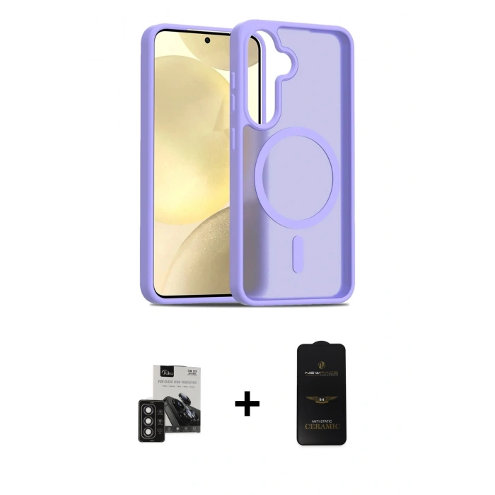 MARSİLYAN™- Galaxy S24 Kılıf Siluet Minimal Prime - Siyah 6D Antistatik Mat Seramik Hayalet Nano Ekran Koruyucu + PVD Metal Kamera Lens - DNMR