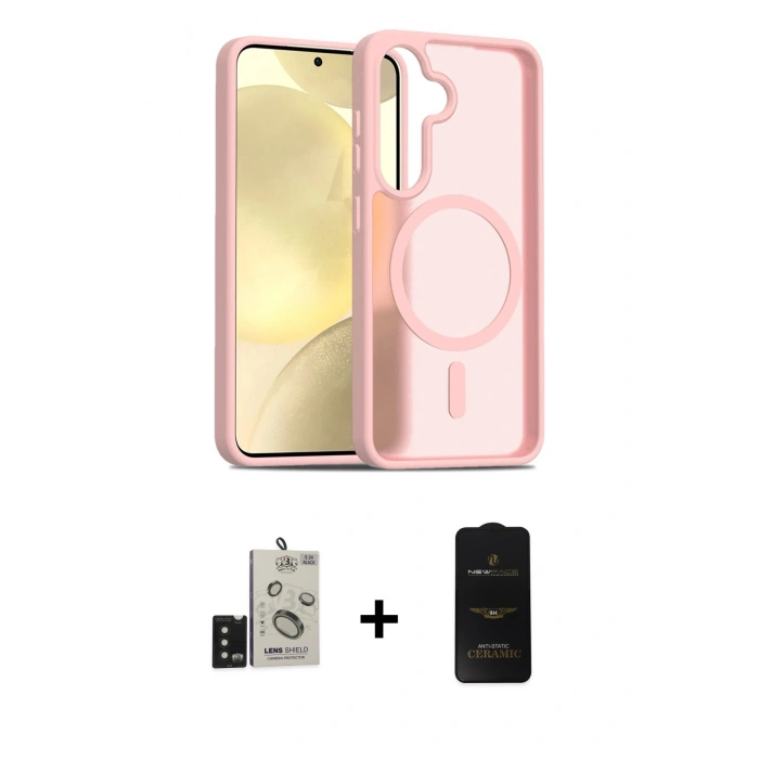 MARSİLYAN™- Galaxy S24 Kılıf Siluet Minimal Prime - Siyah 6D Antistatik Mat Seramik Hayalet Nano Ekran Koruyucu + Bilvis Titan Kamera Lens - SH