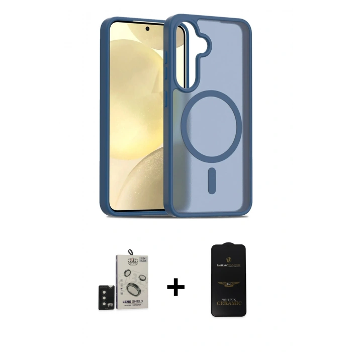 MARSİLYAN™- Galaxy S24 Kılıf Siluet Minimal Prime - Siyah 6D Antistatik Mat Seramik Hayalet Nano Ekran Koruyucu + Bilvis Titan Kamera Lens - SH