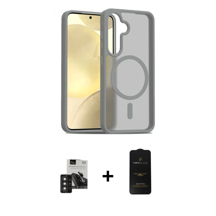 MARSİLYAN™- Galaxy S24 Kılıf Siluet Minimal Prime - Siyah 6D Antistatik Mat Seramik Hayalet Nano Ekran Koruyucu + PVD Metal Kamera Lens - DNMR