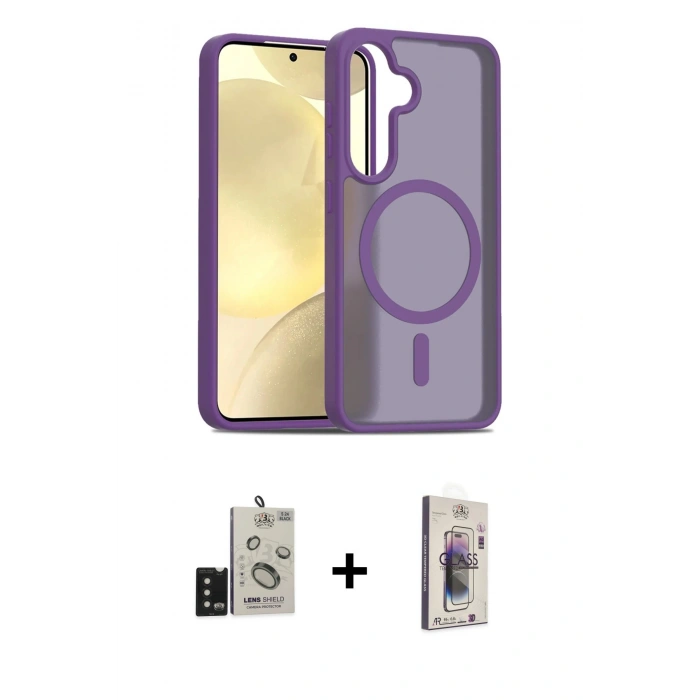 MARSİLYAN™- Galaxy S24 Kılıf Siluet Minimal Prime - Siyah Bilvis 3D Cam Ekran Koruyucu + Bilvis Titan Kamera Lens - SH