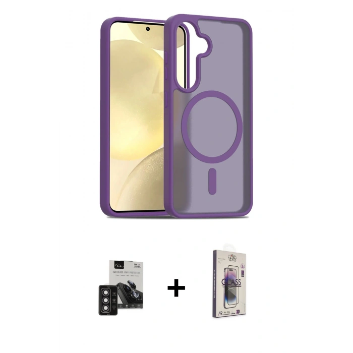 MARSİLYAN™- Galaxy S24 Kılıf Siluet Minimal Prime - Siyah Bilvis 3D Cam Ekran Koruyucu + PVD Metal Kamera Lens - DNMR