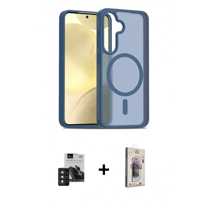 MARSİLYAN™- Galaxy S24 Kılıf Siluet Minimal Prime - Siyah Bilvis 3D Cam Ekran Koruyucu + PVD Metal Kamera Lens - DNMR