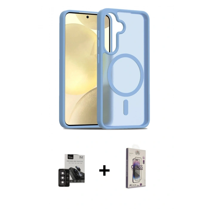 MARSİLYAN™- Galaxy S24 Kılıf Siluet Minimal Prime - Siyah Bilvis 3D Cam Ekran Koruyucu + PVD Metal Kamera Lens - DNMR