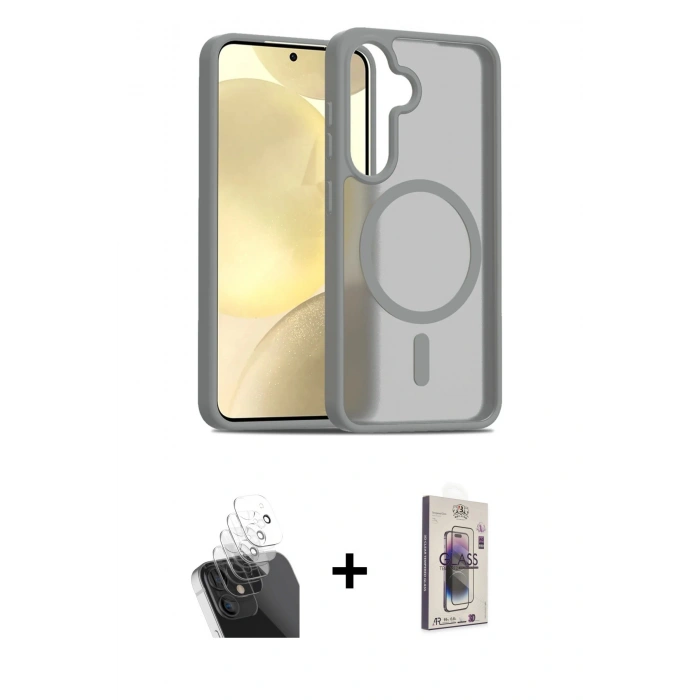 MARSİLYAN™- Galaxy S24 Kılıf Siluet Minimal Prime - Siyah Bilvis 3D Cam Ekran Koruyucu + Kamera Lens Koruma Cam - SF