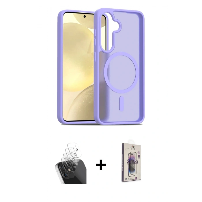MARSİLYAN™- Galaxy S24 Kılıf Siluet Minimal Prime - Siyah Bilvis 3D Cam Ekran Koruyucu + Kamera Lens Koruma Cam - SF
