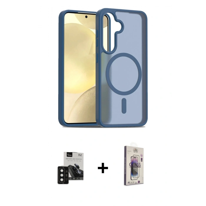 MARSİLYAN™- Galaxy S24 Kılıf Siluet Minimal Prime - Siyah Bilvis 3D Cam Ekran Koruyucu + PVD Metal Kamera Lens - SH