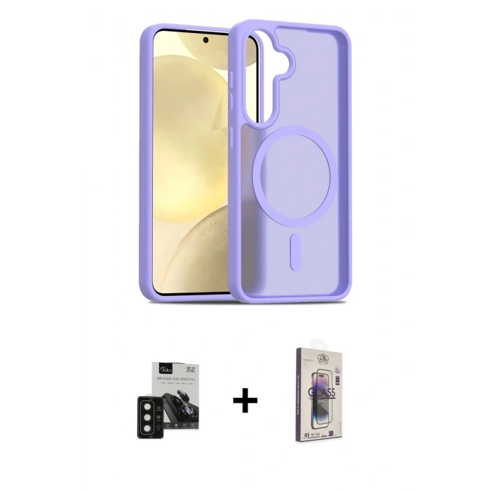 MARSİLYAN™- Galaxy S24 Kılıf Siluet Minimal Prime - Siyah Bilvis 3D Cam Ekran Koruyucu + PVD Metal Kamera Lens - SH