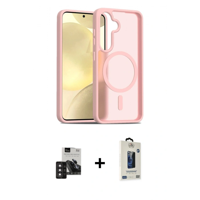 MARSİLYAN™- Galaxy S24 Kılıf Siluet Minimal Prime - Siyah Bilvis Hayalet Cam Ekran Koruyucu + PVD Metal Kamera Lens - DNMR