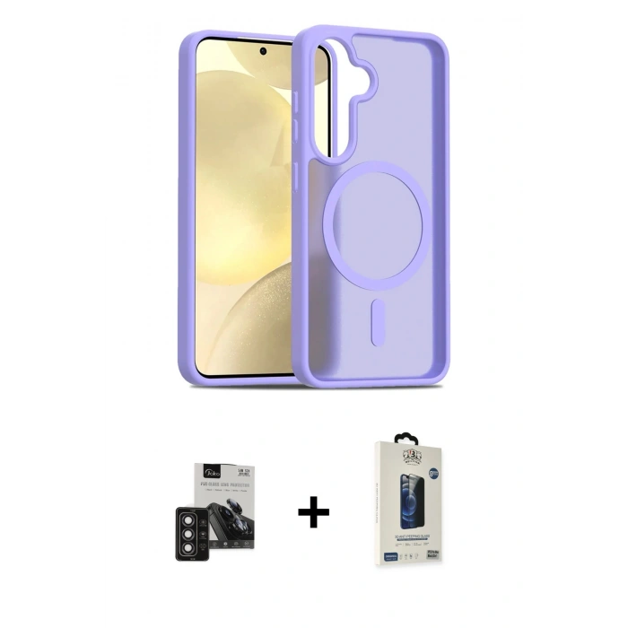 MARSİLYAN™- Galaxy S24 Kılıf Siluet Minimal Prime - Siyah Bilvis Hayalet Cam Ekran Koruyucu + PVD Metal Kamera Lens - DNMR
