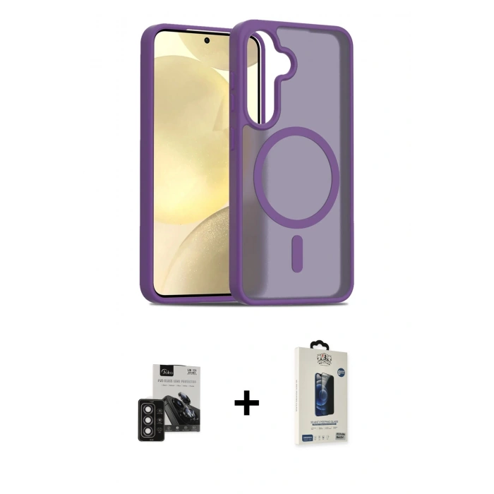 MARSİLYAN™- Galaxy S24 Kılıf Siluet Minimal Prime - Siyah Bilvis Hayalet Cam Ekran Koruyucu + PVD Metal Kamera Lens - DNMR