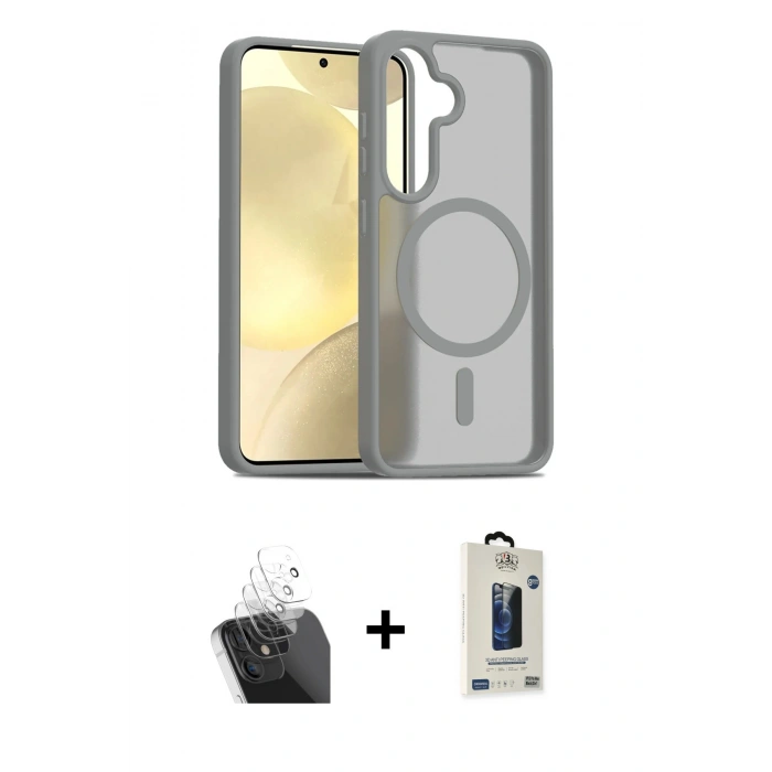 MARSİLYAN™- Galaxy S24 Kılıf Siluet Minimal Prime - Siyah Bilvis Hayalet Cam Ekran Koruyucu + Kamera Lens Koruma Cam - SF
