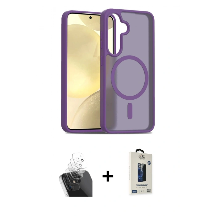 MARSİLYAN™- Galaxy S24 Kılıf Siluet Minimal Prime - Siyah Bilvis Hayalet Cam Ekran Koruyucu + Kamera Lens Koruma Cam - SF