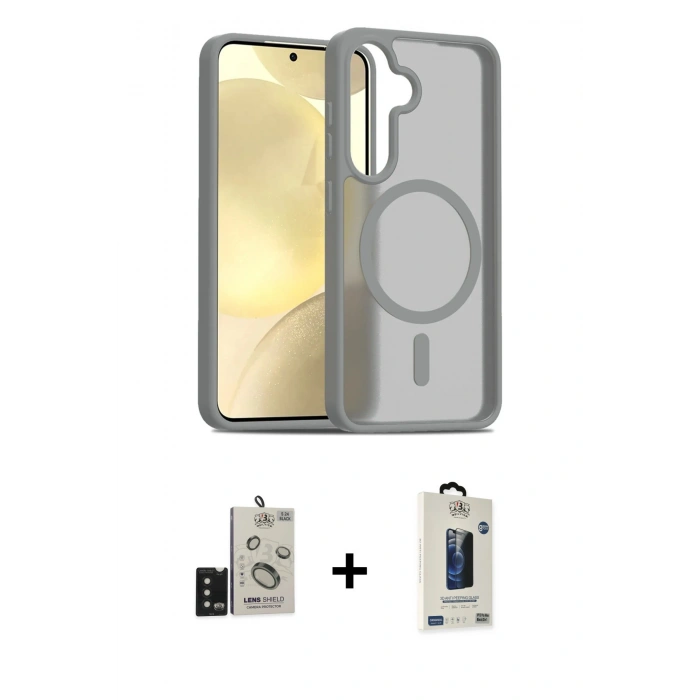 MARSİLYAN™- Galaxy S24 Kılıf Siluet Minimal Prime - Siyah Bilvis Hayalet Cam Ekran Koruyucu + Bilvis Titan Kamera Lens - SH