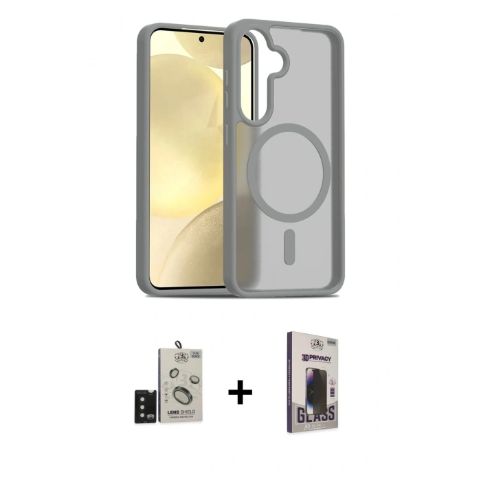 MARSİLYAN™- Galaxy S24 Kılıf Siluet Minimal Prime - Siyah Bilvis Hayalet Cam Ekran Koruyucu + Bilvis Titan Kamera Lens - SH