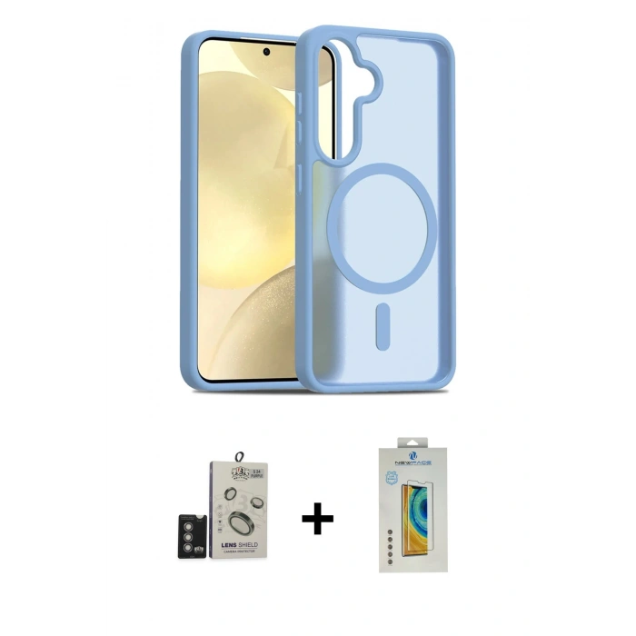 MARSİLYAN™- Galaxy S24 Kılıf Siluet Minimal Prime - Siyah Polymer Nano Ekran Koruyucu + Derin Mor Bilvis Titan Kamera Lens
