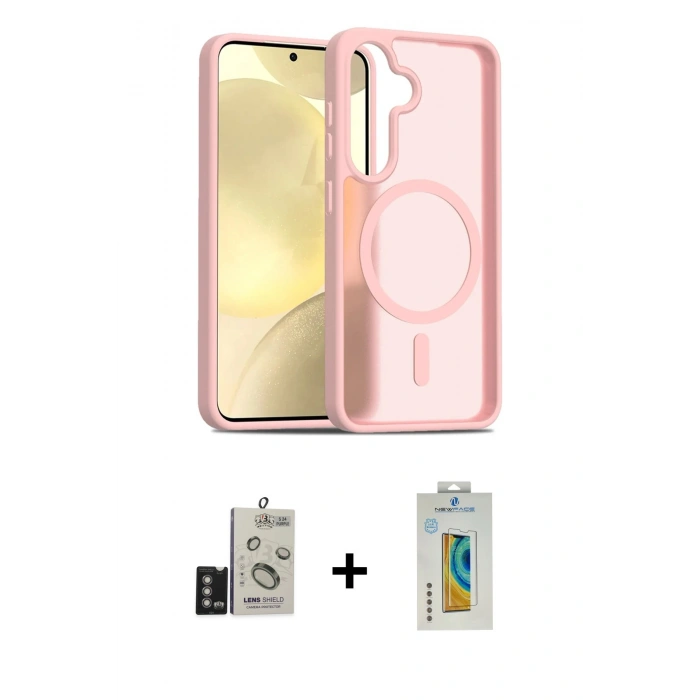 MARSİLYAN™- Galaxy S24 Kılıf Siluet Minimal Prime - Siyah Polymer Nano Ekran Koruyucu + Derin Mor Bilvis Titan Kamera Lens