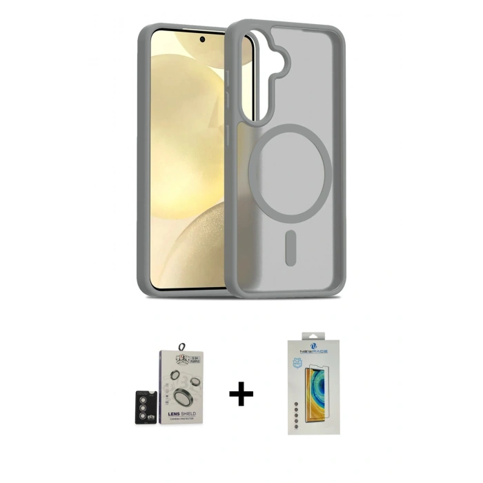MARSİLYAN™- Galaxy S24 Kılıf Siluet Minimal Prime - Siyah Polymer Nano Ekran Koruyucu + Derin Mor Bilvis Titan Kamera Lens