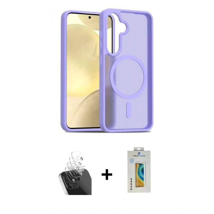 MARSİLYAN™- Galaxy S24 Kılıf Siluet Minimal Prime - Siyah Polymer Nano Ekran Koruyucu + Kamera Lens Koruma Cam - SF