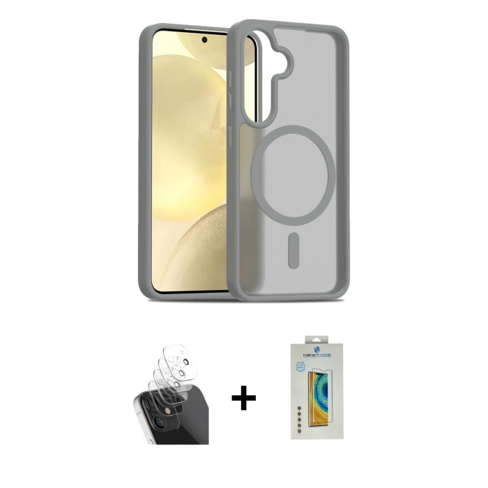 MARSİLYAN™- Galaxy S24 Kılıf Siluet Minimal Prime - Siyah Polymer Nano Ekran Koruyucu + Kamera Lens Koruma Cam - SF