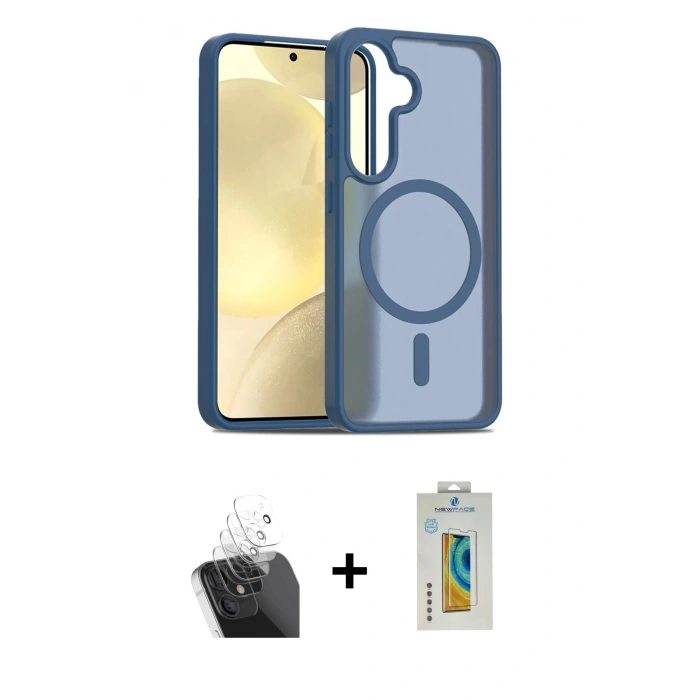 MARSİLYAN™- Galaxy S24 Kılıf Siluet Minimal Prime - Siyah Polymer Nano Ekran Koruyucu + Kamera Lens Koruma Cam - SF