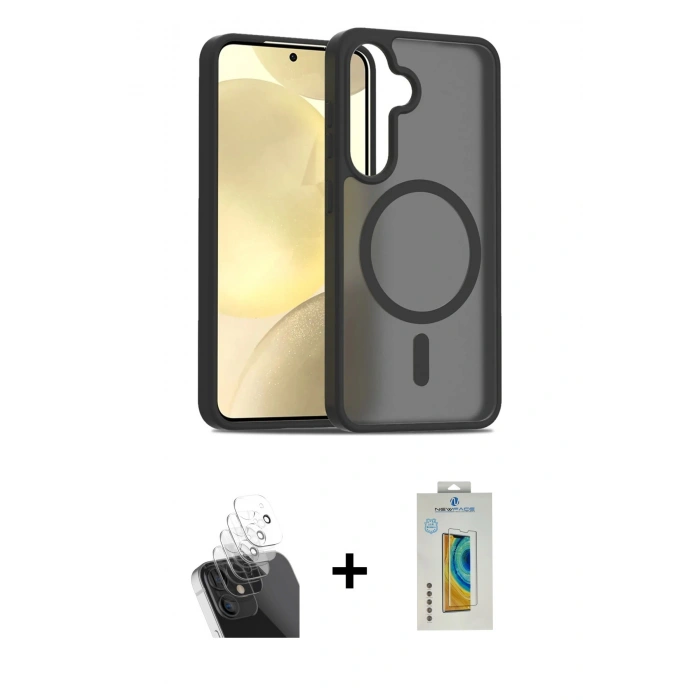 MARSİLYAN™- Galaxy S24 Kılıf Siluet Minimal Prime - Siyah Polymer Nano Ekran Koruyucu + Kamera Lens Koruma Cam - SF