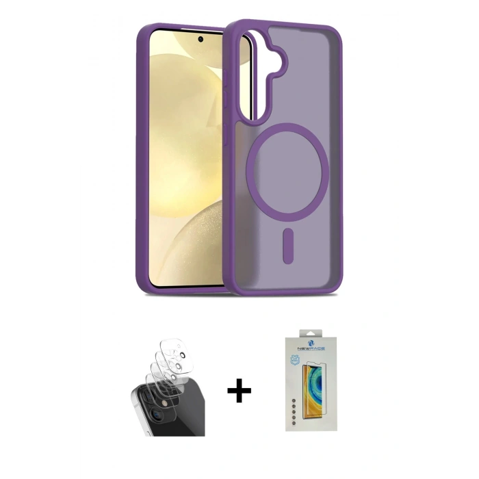 MARSİLYAN™- Galaxy S24 Kılıf Siluet Minimal Prime - Siyah Polymer Nano Ekran Koruyucu + Kamera Lens Koruma Cam - SF