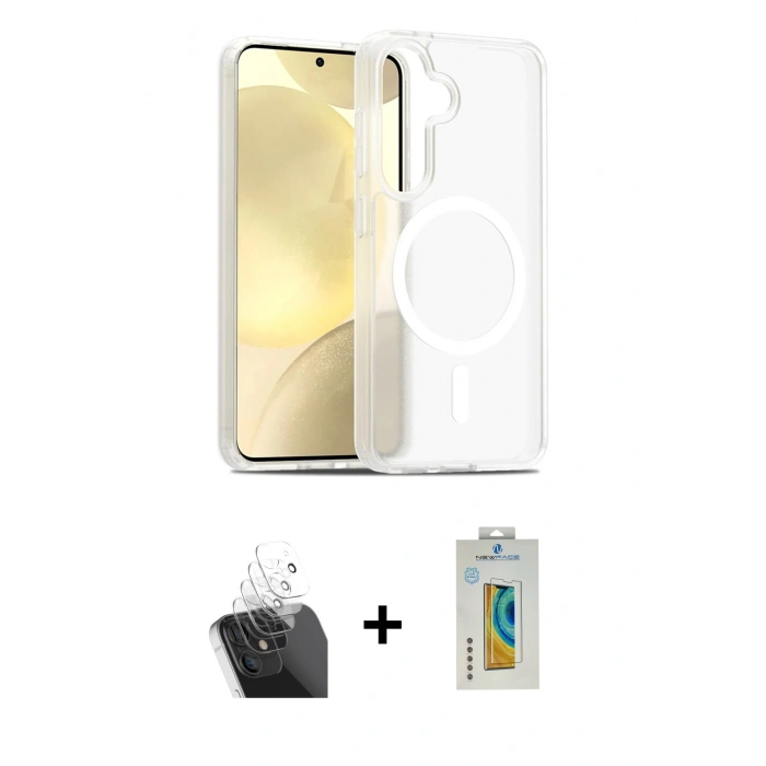 MARSİLYAN™- Galaxy S24 Kılıf Siluet Minimal Prime - Siyah Polymer Nano Ekran Koruyucu + Kamera Lens Koruma Cam - SF
