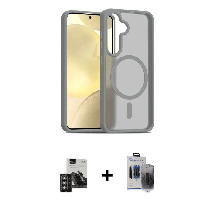 MARSİLYAN™- Galaxy S24 Kılıf Siluet Minimal Prime - Siyah Vanessa Magic Hayalet Cam + PVD Metal Kamera Lens - TNGI