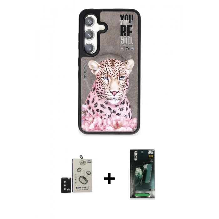 MARSİLYAN™- Galaxy S24 Kılıf Siluet Modern Özel Seri - Şeffaf 360 Full Body Arka Koruyucu + Bilvis Titan Kamera Lens - SH