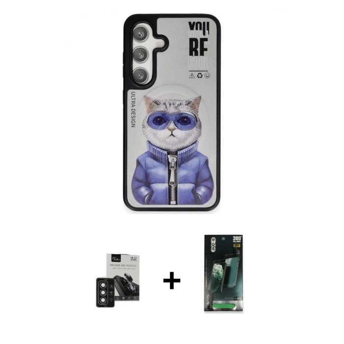 MARSİLYAN™- Galaxy S24 Kılıf Siluet Modern Özel Seri - Şeffaf 360 Full Body Arka Koruyucu + PVD Metal Kamera Lens - DNMR