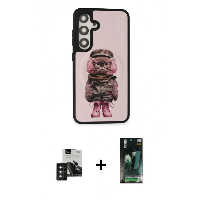 MARSİLYAN™- Galaxy S24 Kılıf Siluet Modern Özel Seri - Şeffaf 360 Full Body Arka Koruyucu + PVD Metal Kamera Lens - DNMR