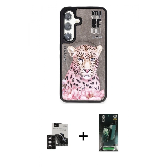 MARSİLYAN™- Galaxy S24 Kılıf Siluet Modern Özel Seri - Şeffaf 360 Full Body Arka Koruyucu + PVD Metal Kamera Lens - DNMR
