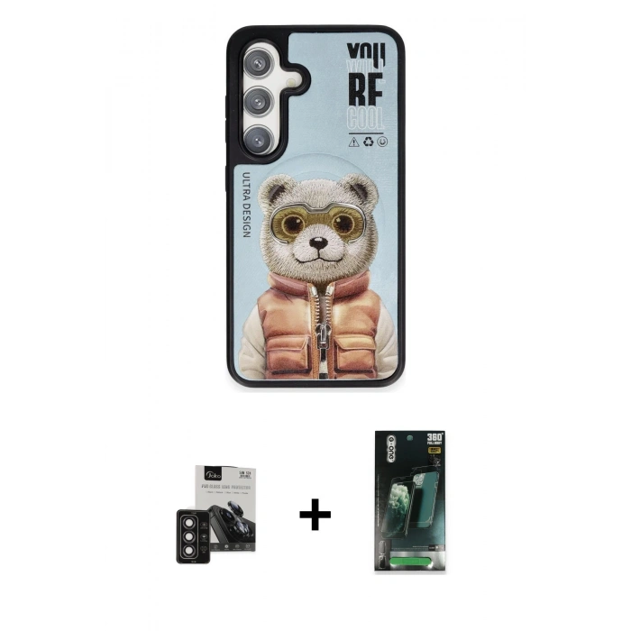 MARSİLYAN™- Galaxy S24 Kılıf Siluet Modern Özel Seri - Şeffaf 360 Full Body Arka Koruyucu + PVD Metal Kamera Lens - DNMR