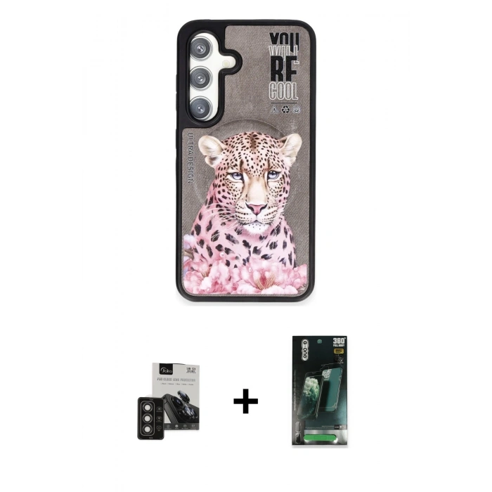 MARSİLYAN™- Galaxy S24 Kılıf Siluet Modern Özel Seri - Şeffaf 360 Full Body Arka Koruyucu + PVD Metal Kamera Lens - TNGI