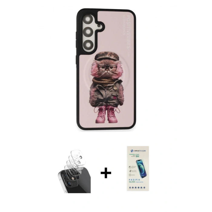 MARSİLYAN™- Galaxy S24 Kılıf Siluet Modern Özel Seri - Şeffaf Pasifik Cam Ekran Koruyucu + Kamera Lens Koruma Cam - SF