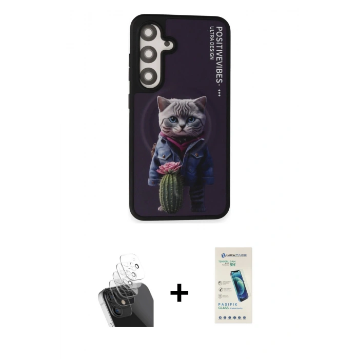 MARSİLYAN™- Galaxy S24 Kılıf Siluet Modern Özel Seri - Şeffaf Pasifik Cam Ekran Koruyucu + Kamera Lens Koruma Cam - SF
