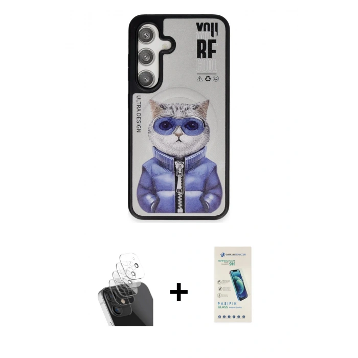 MARSİLYAN™- Galaxy S24 Kılıf Siluet Modern Özel Seri - Şeffaf Pasifik Cam Ekran Koruyucu + Kamera Lens Koruma Cam - SF