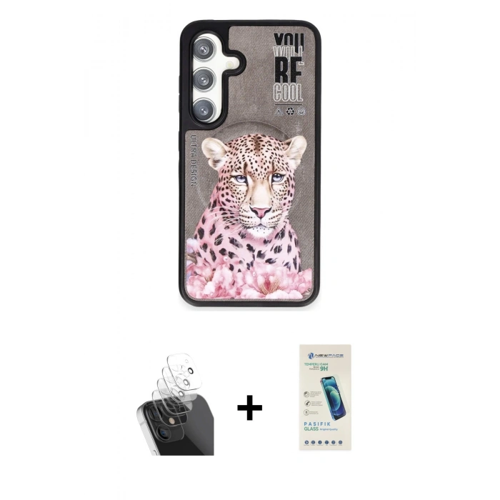 MARSİLYAN™- Galaxy S24 Kılıf Siluet Modern Özel Seri - Şeffaf Pasifik Cam Ekran Koruyucu + Kamera Lens Koruma Cam - SF