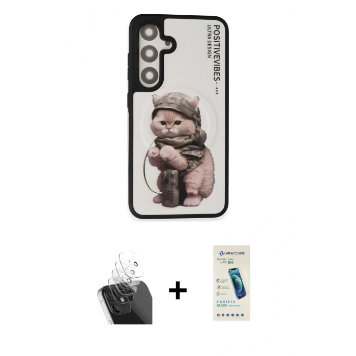 MARSİLYAN™- Galaxy S24 Kılıf Siluet Modern Özel Seri - Şeffaf Pasifik Cam Ekran Koruyucu + Kamera Lens Koruma Cam - SF