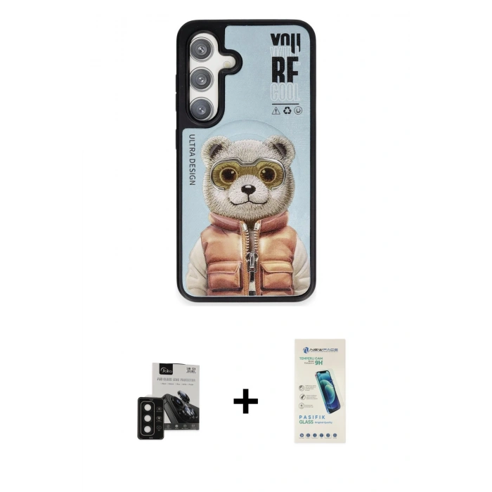 MARSİLYAN™- Galaxy S24 Kılıf Siluet Modern Özel Seri - Şeffaf Pasifik Cam Ekran Koruyucu + PVD Metal Kamera Lens - SH